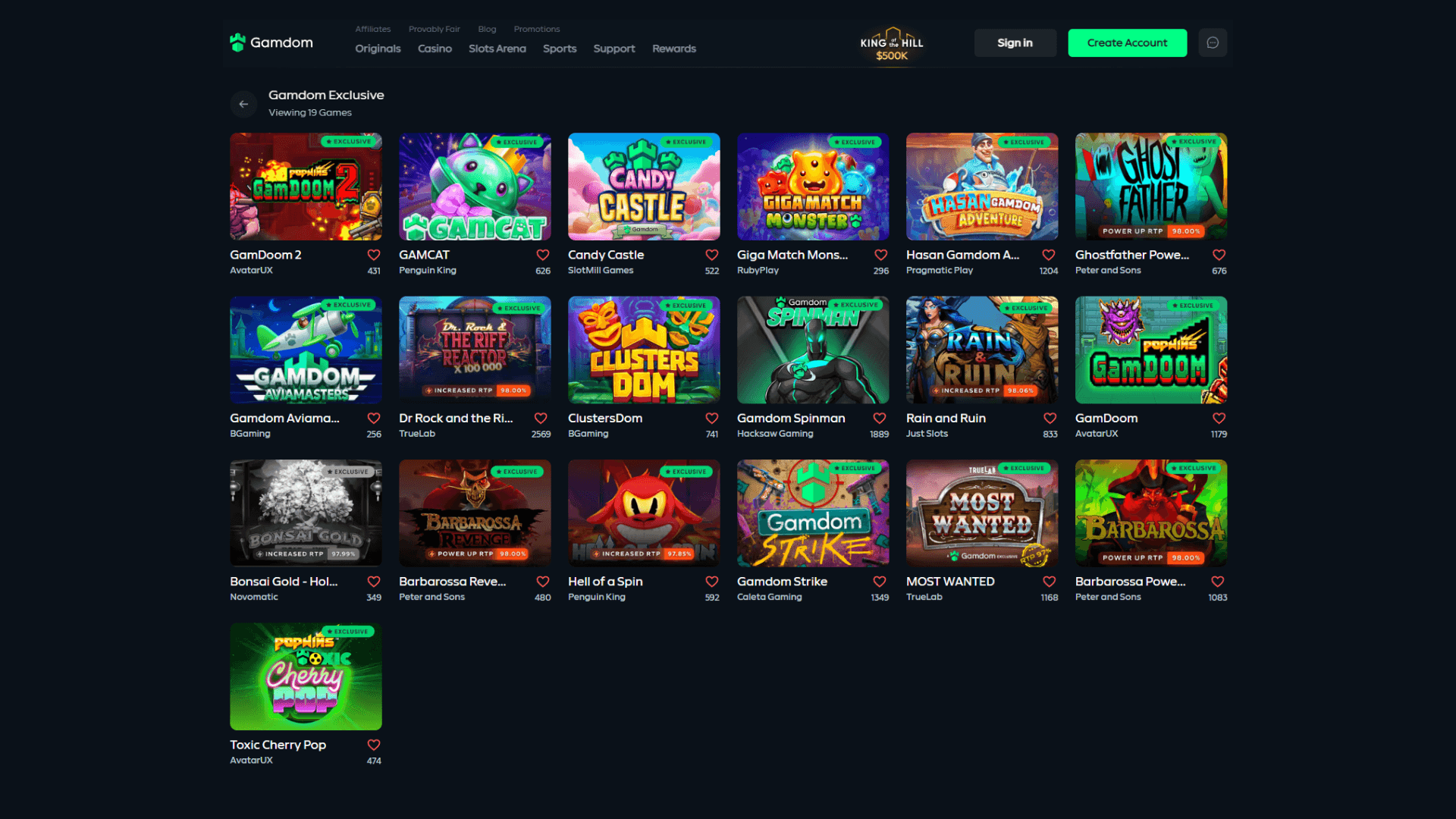 Gamdom exclusive games section
