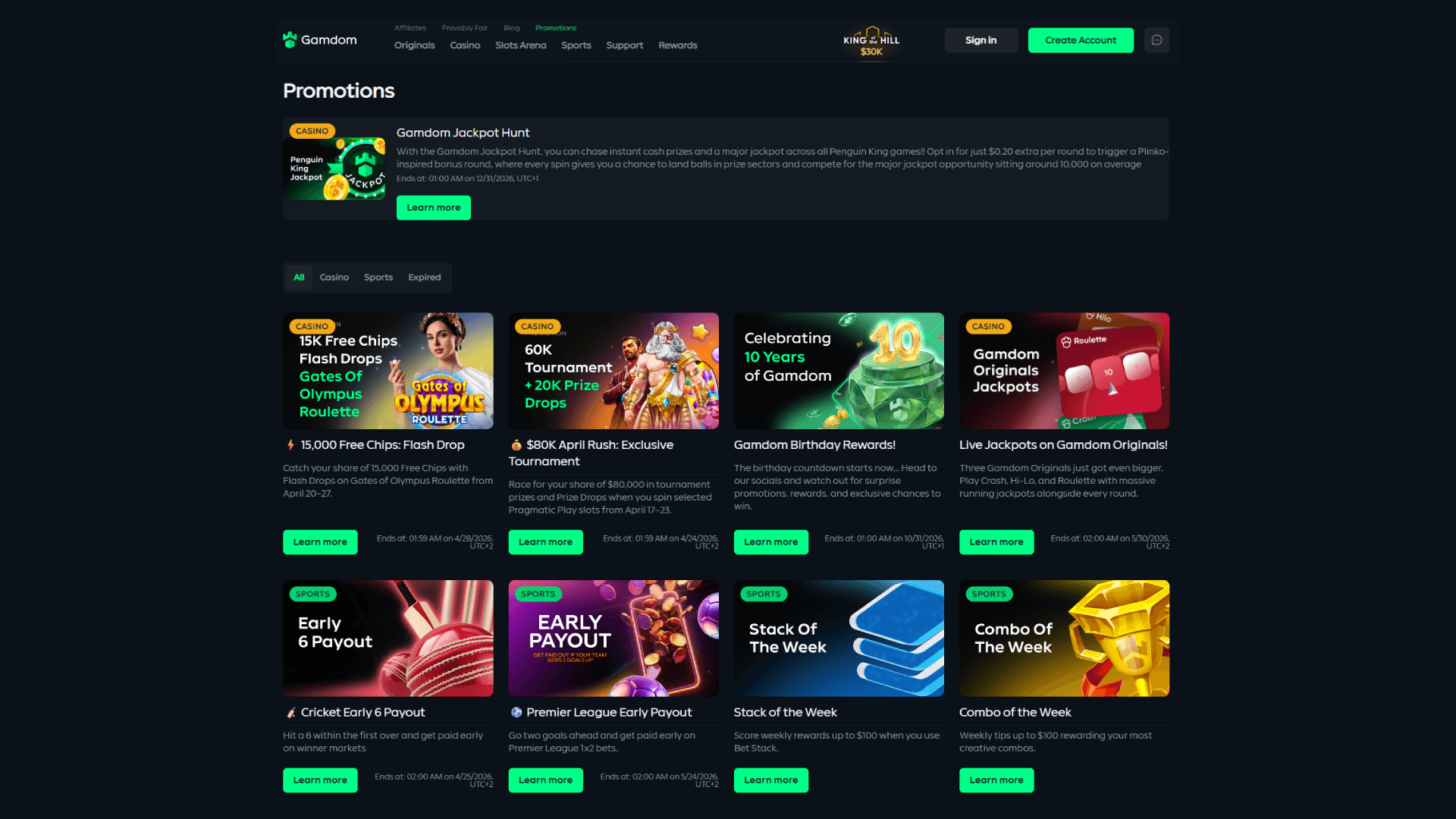 Gamdom promotions page