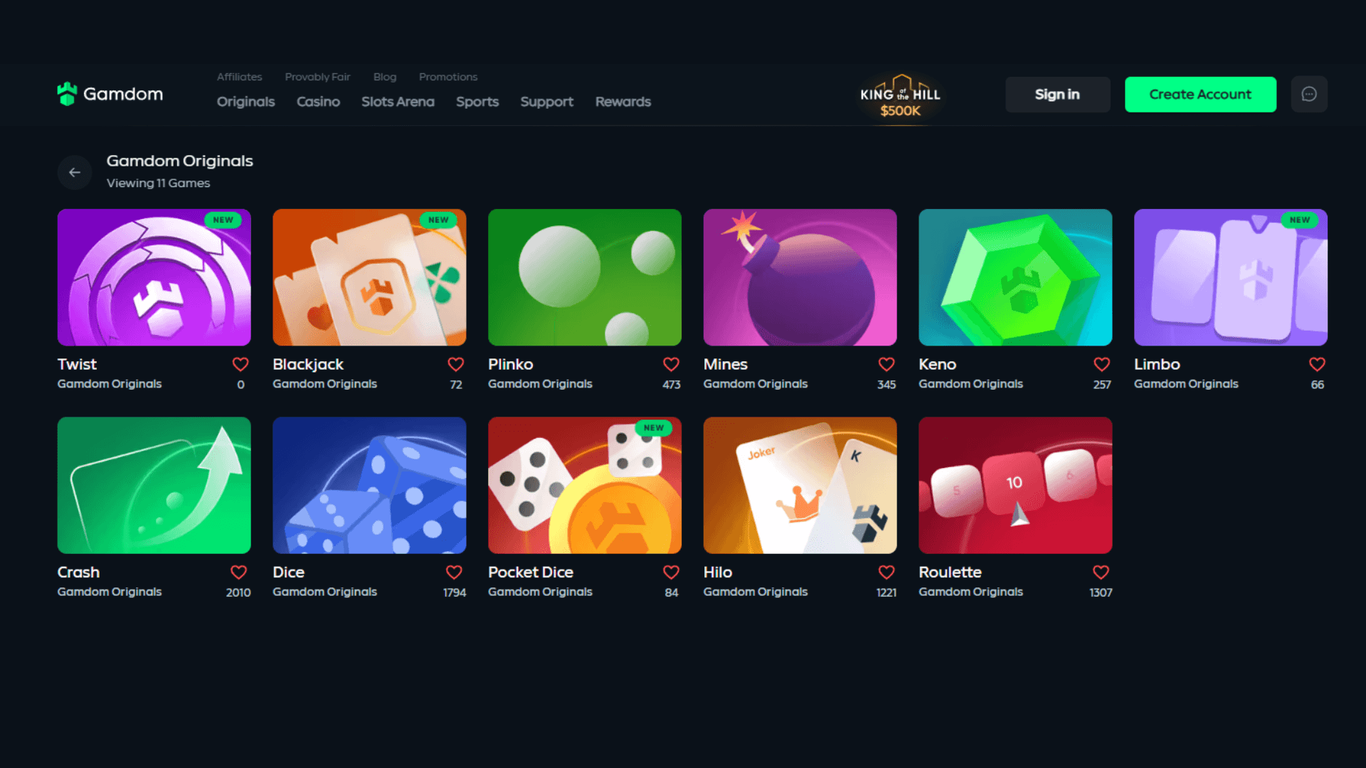 Gamdom Originals lobby