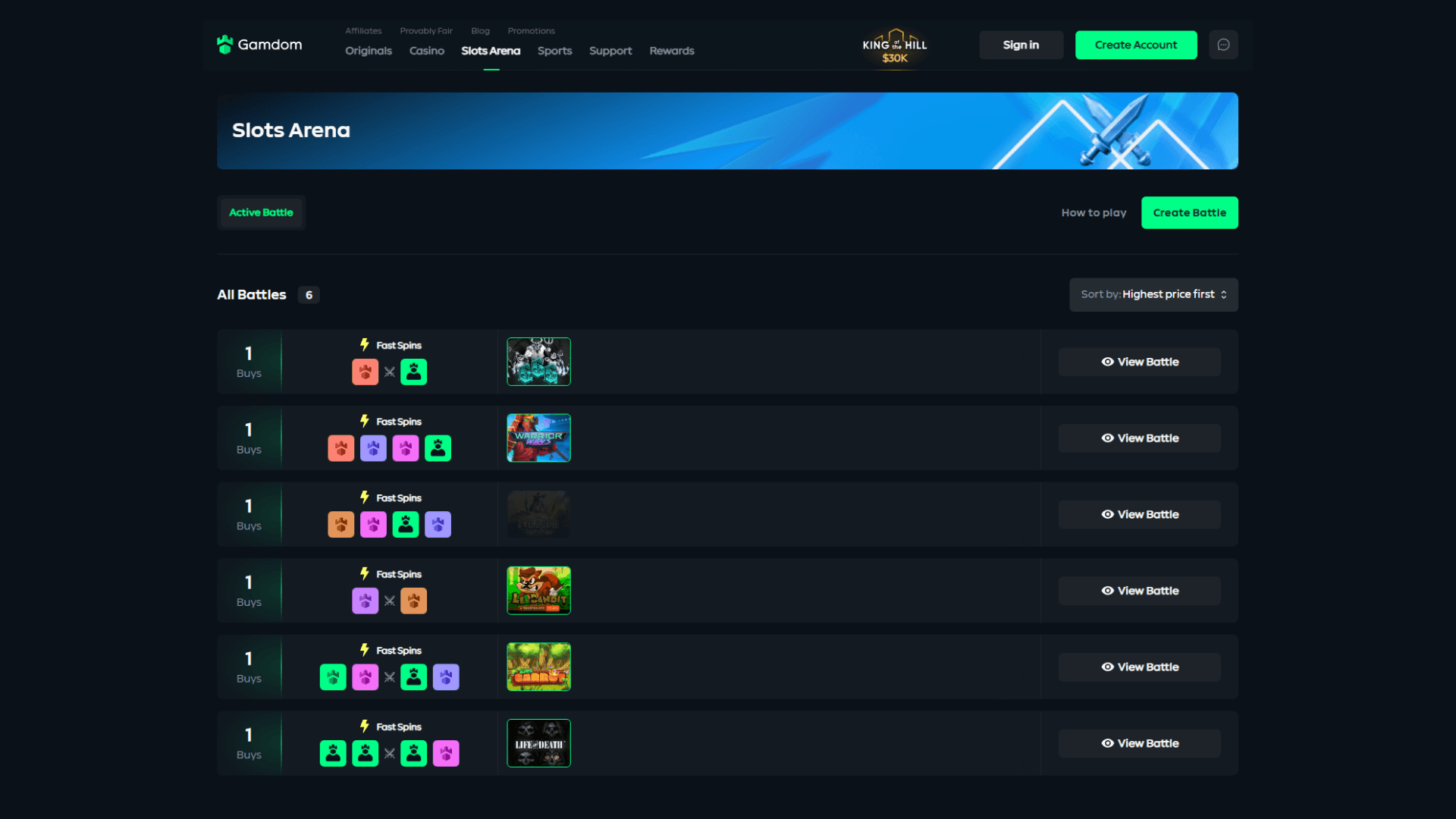 Gamdom Slot Arena lobby