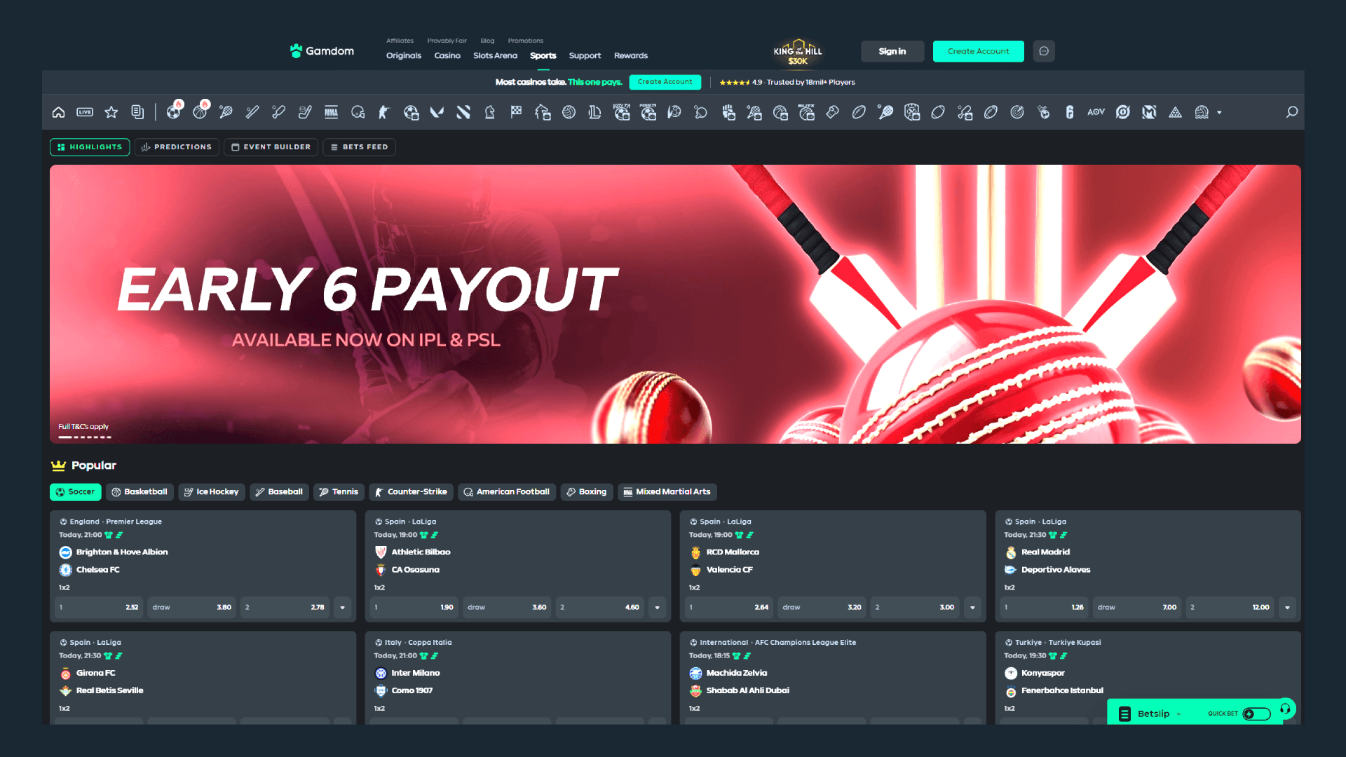 Gamdom sportsbook with live odds